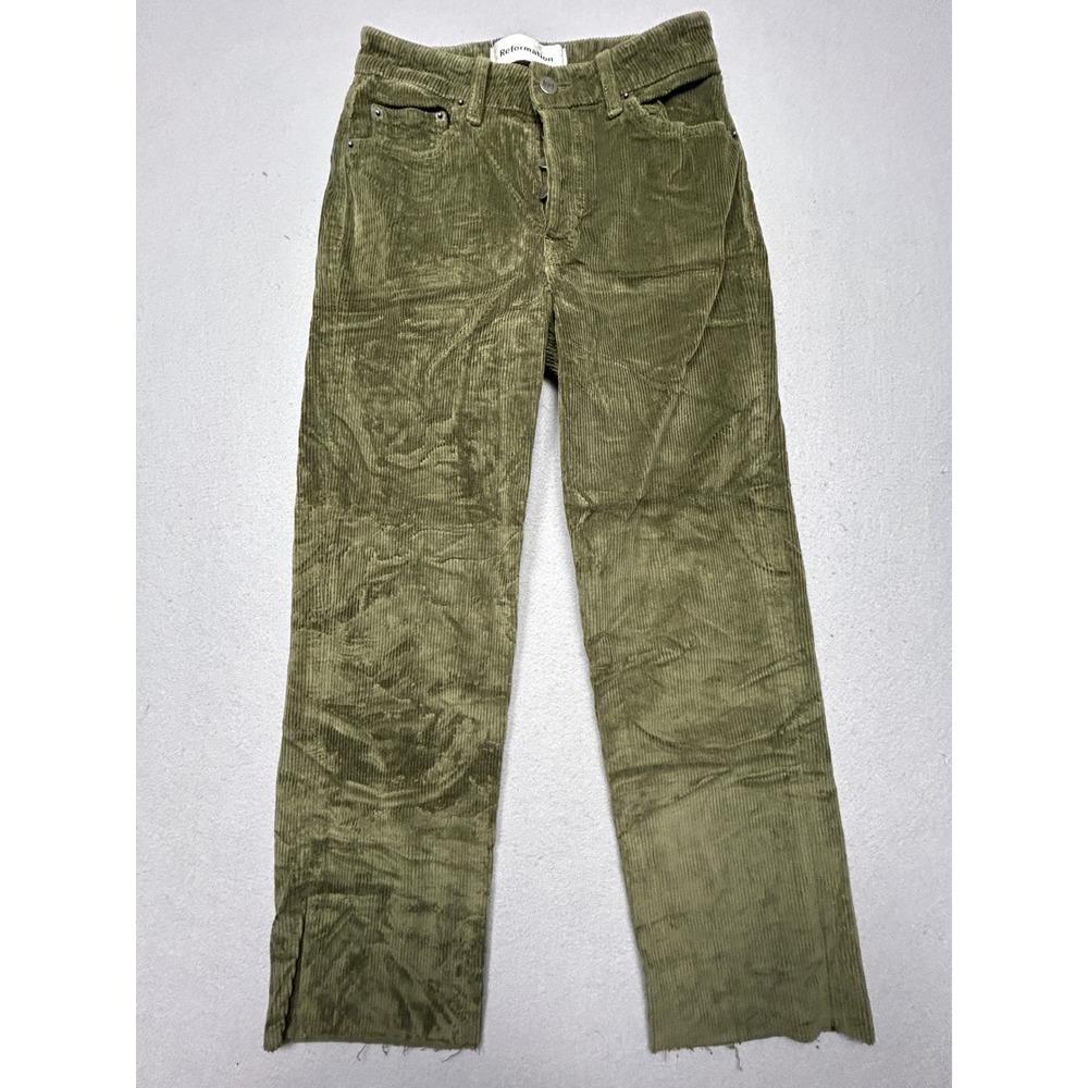 Reformation Lane Pant Corduroy Oregano Green 24 Womens